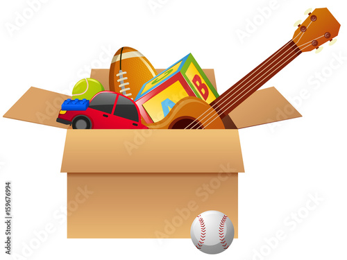 Cardboard box full of toys