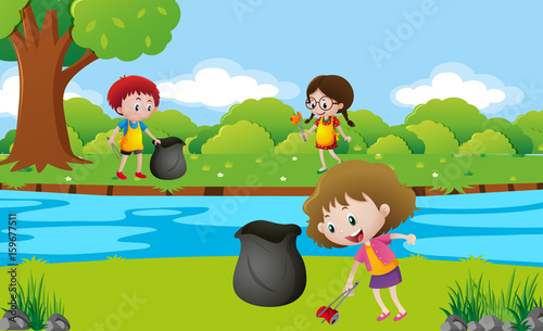 Kids cleaning up the park
