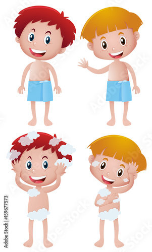 Boys washing up with bathfoam