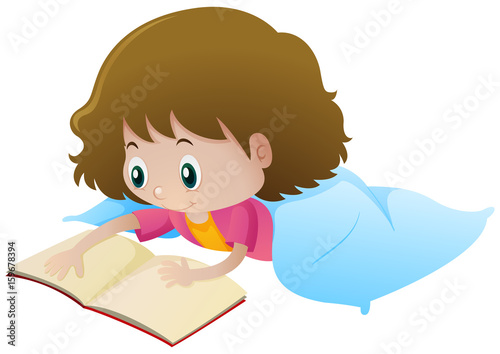 Little girl reading book alone