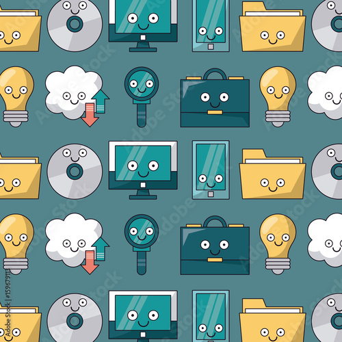 colorful background with pattern of tech icons animated vector illustration