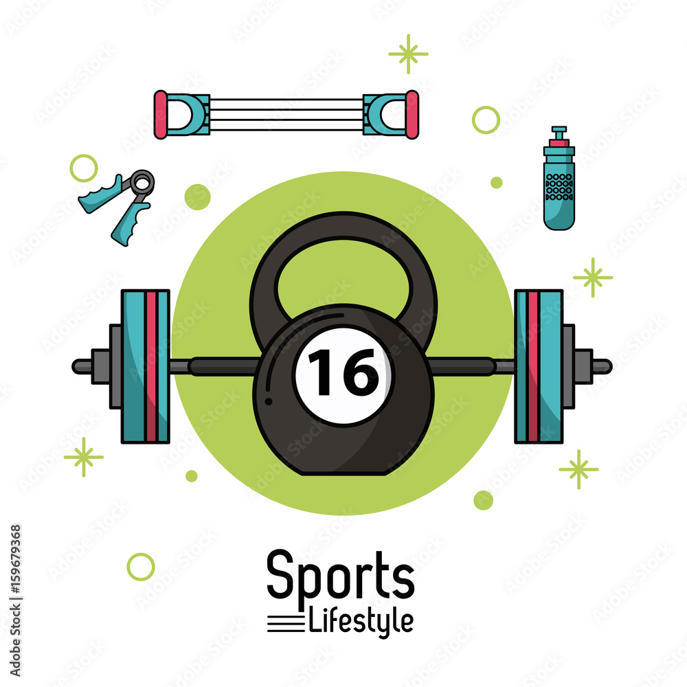 Obraz premium colorful poster of sports lifestyle with weightlifting icons vector illustration