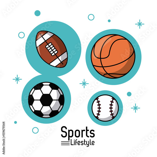 colorful poster of sports lifestyle with balls of football and basketball and soccer and baseball vector illustration