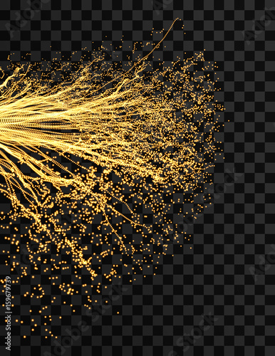 Array with dynamic particles. Wavy background. Composition with motion effect. Abstract vector illustration.