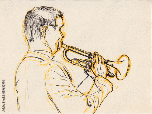 Jazz trumpet player sketch painting