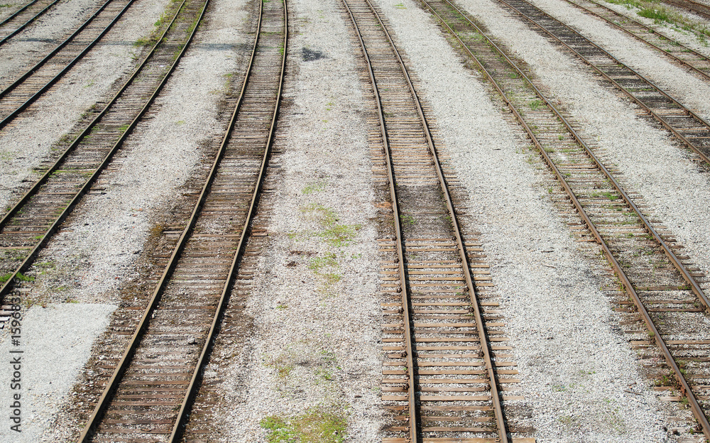 Many parallel railroad tracks.