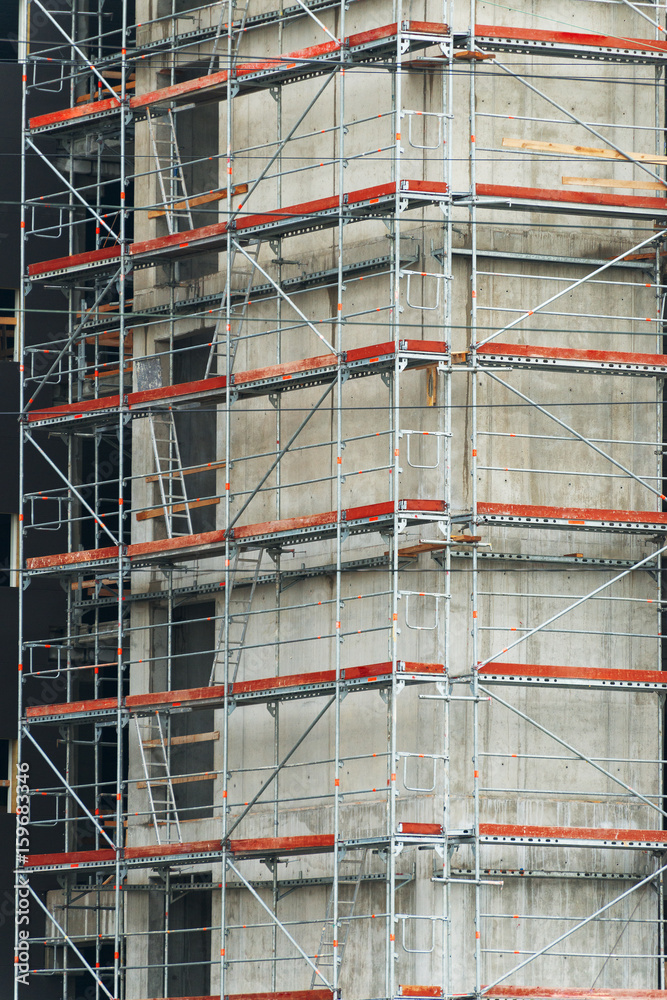 Construction site with scaffolding building.