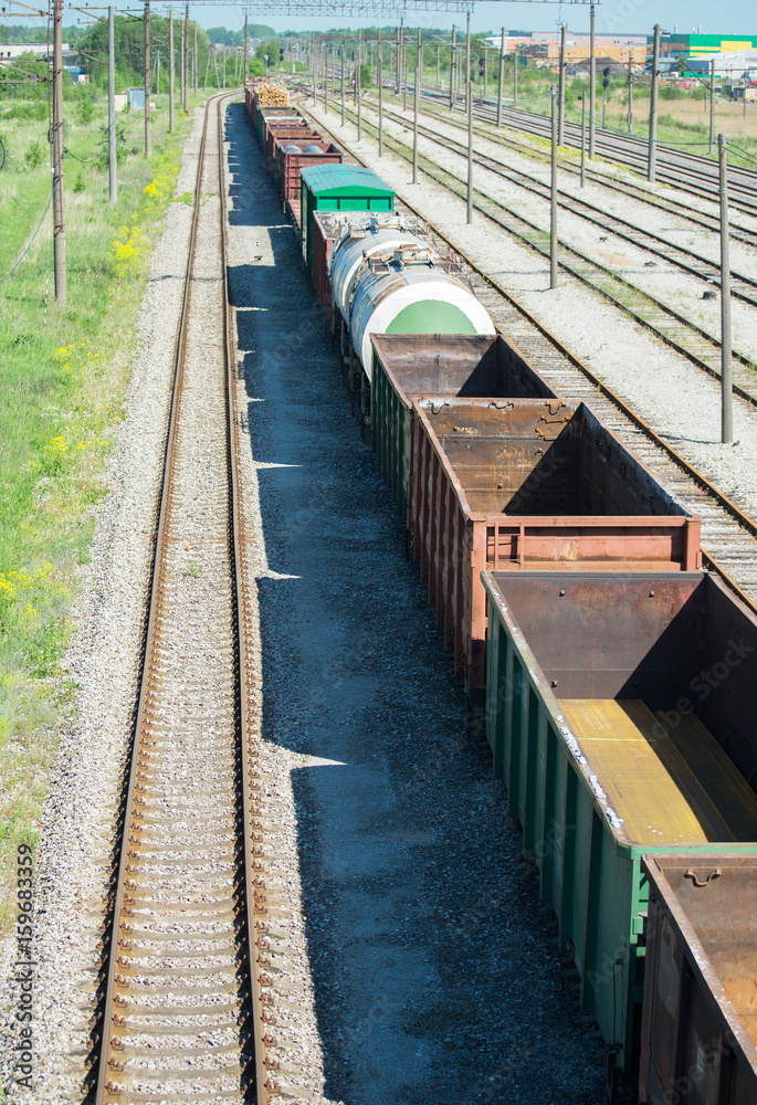 Railway station view with wagons. Railway station view with wagons.