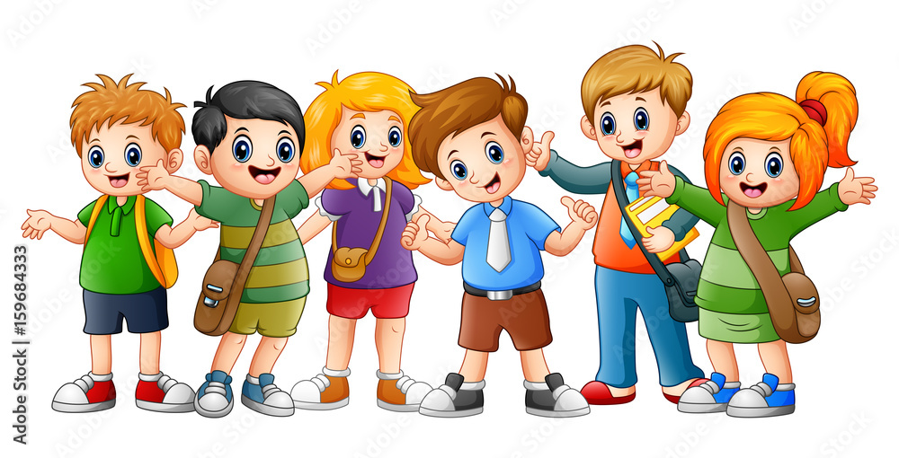 Happy school kids cartoon
