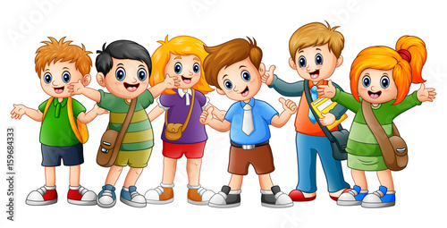 Happy school kids cartoon