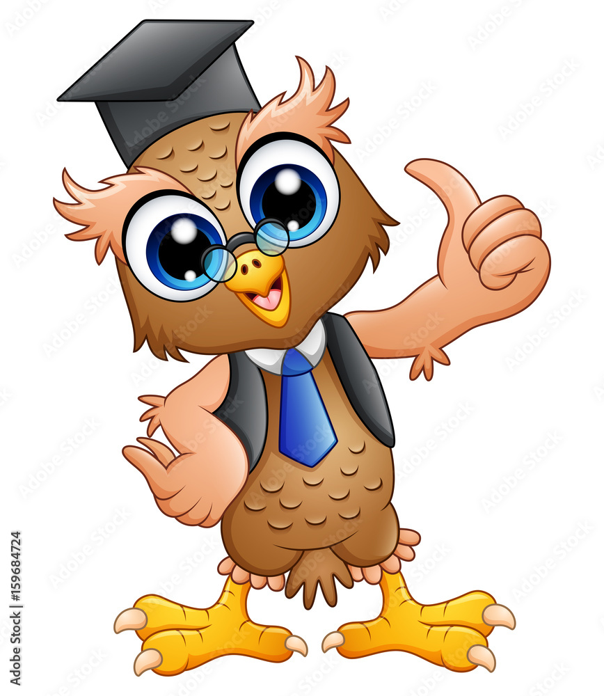 Cartoon professor owl with graduation cap