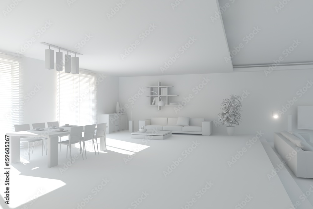White room with sofa. Scandinavian interior design. 3D illustration White room with sofa. Scandinavian interior design. 3D illustration
