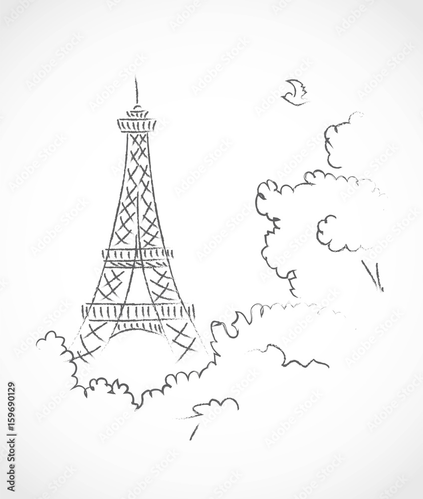 Fototapeta Hand drawn sketch of Eiffel tower. Vector illustration