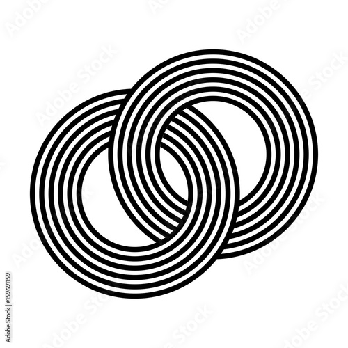 interlocked striped rings symbol pattern in black and white