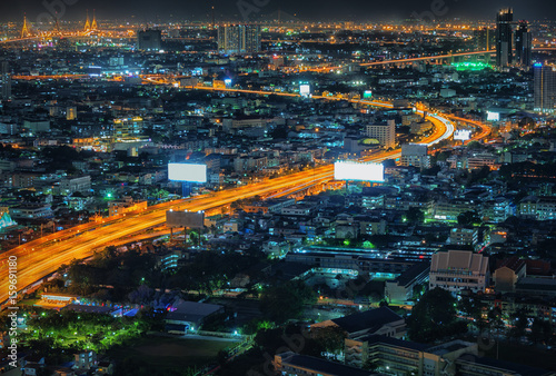 Night Bangkok bird's-eye view. Night street skyline