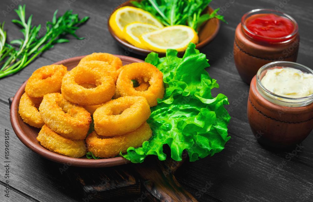 Fried squid rings breaded Fried squid rings breaded