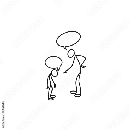 Stick figure Father scolding his son