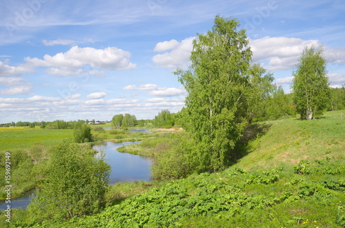 Spring landscape with the river in Sunny day