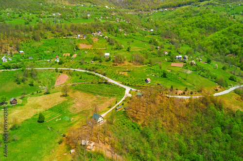 Top view of a village near the forest
