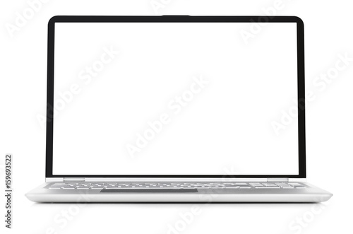 Convertible laptop computer with blank screen isolated on white background