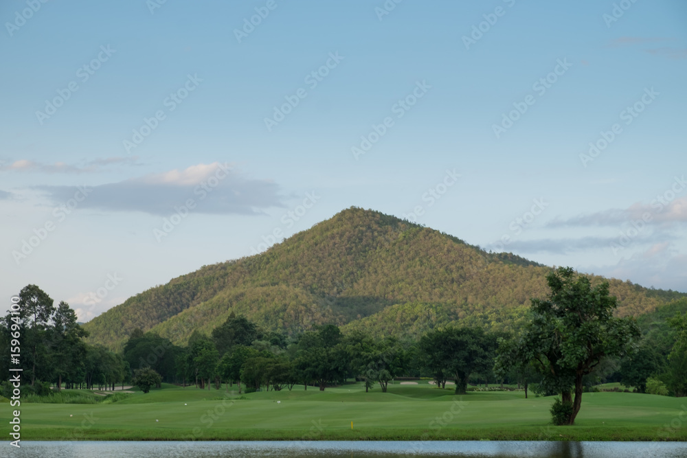 Fototapeta premium Golf course on the mountain view.