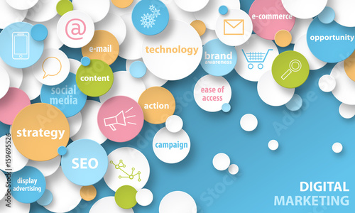 DIGITAL MARKETING key terms and icons banner