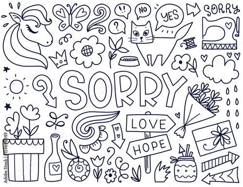 Doodles cute isolated elements.