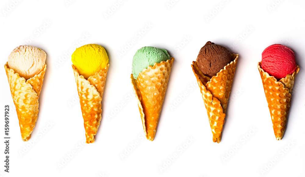 Various ice-cream scoops on white background Various ice-cream scoops on white background