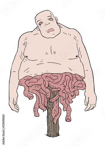 gore illustraiton of fat man with innards out