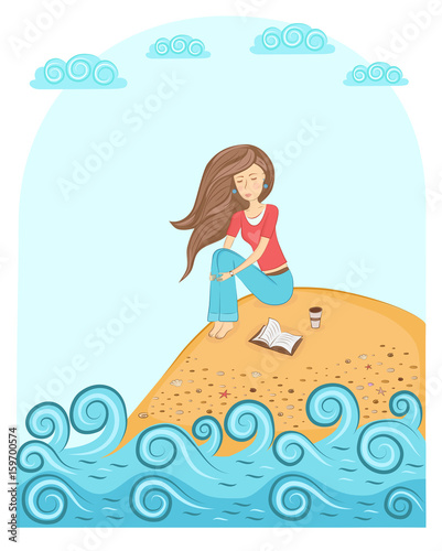 Cute girl sitting on the seashore