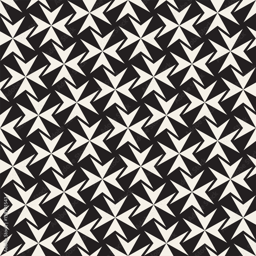Seamless black and white cross lattice pattern. Abstract geometric tiling mosaic. Stylish background design