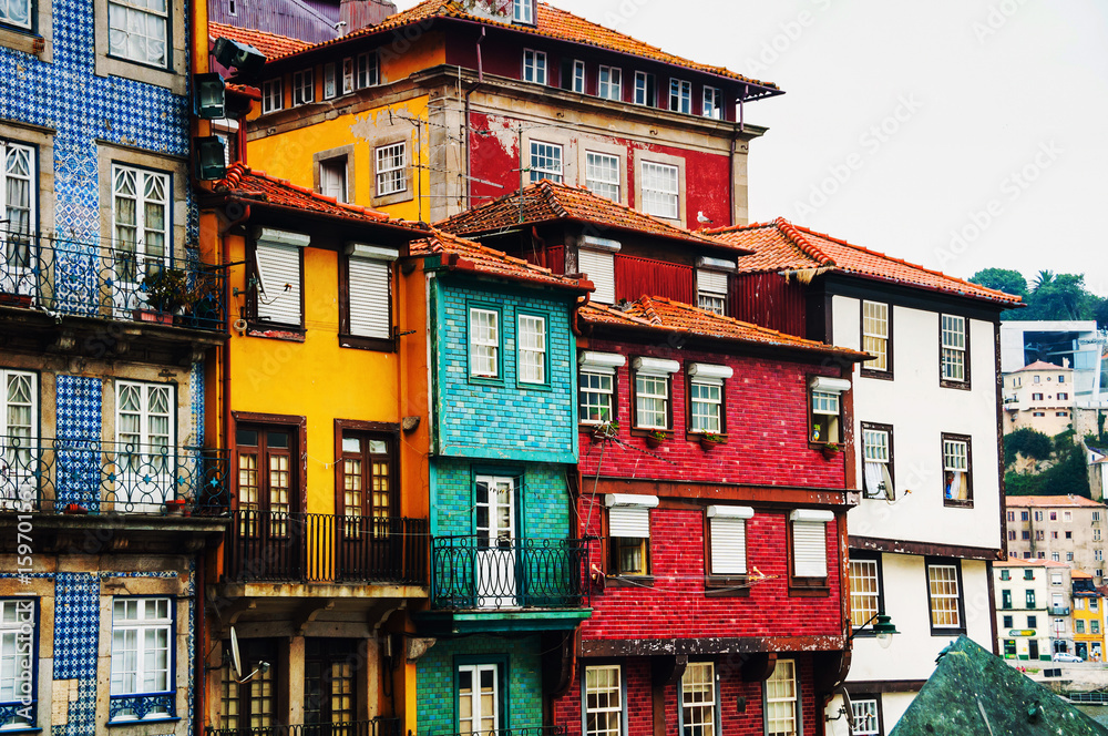 Porto, Portugal. Houses of Ribeira Square located in the historical center