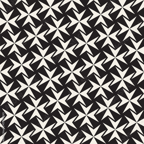 Seamless black and white cross lattice pattern. Abstract geometric tiling mosaic. Stylish background design