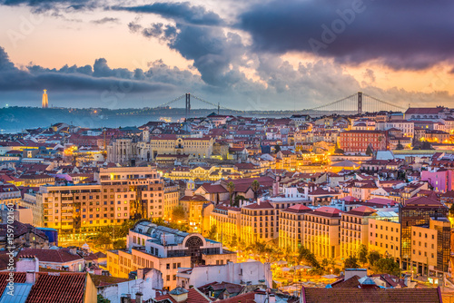 Lisbon  Portugal Skyline towards Tagus River.