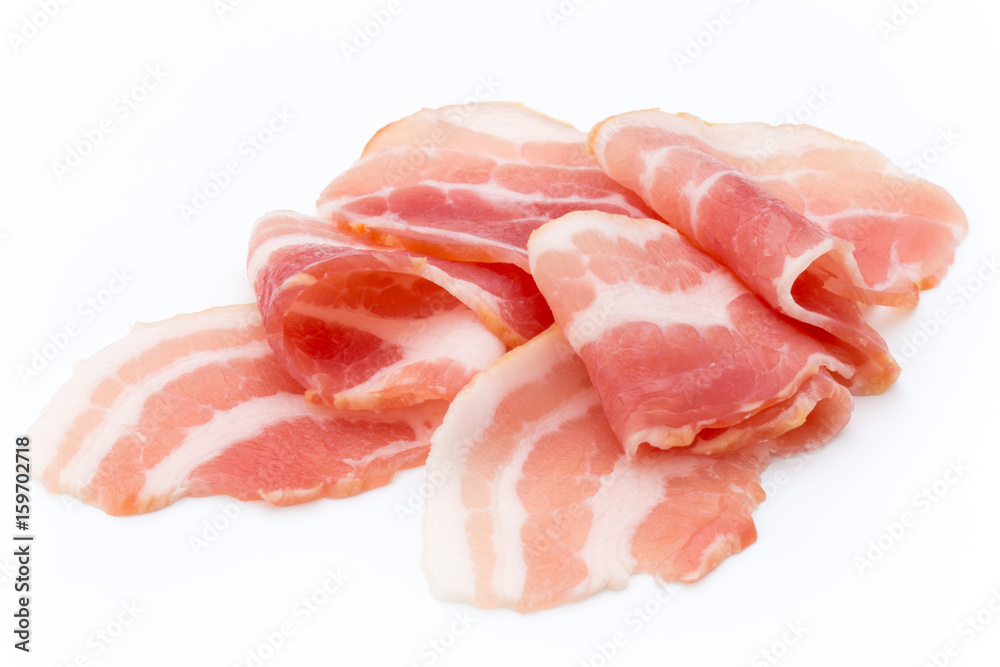 Bacon isolated on white background. Delikatese food. Bacon isolated on white background. Delikatese food.