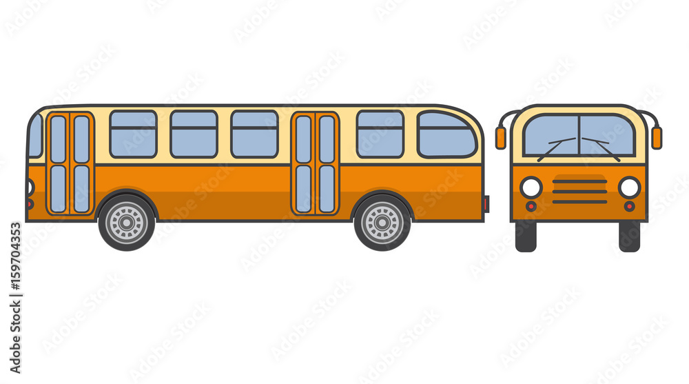 Old-fashioned a retro the city passenger vintage bus in flat style a vector.Element of design of infographics or travel company.