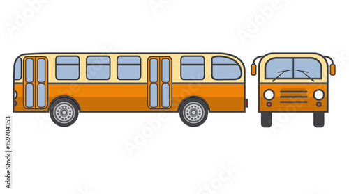 Old-fashioned a retro the city passenger vintage bus in flat style a vector.Element of design of infographics or travel company.