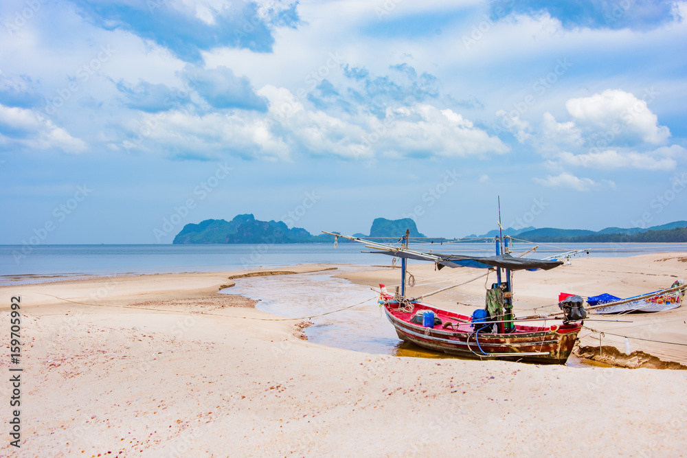 fishing boat on the beach seascape in Thailand fishing boat on the beach seascape in Thailand