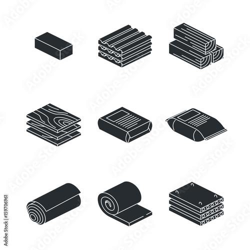 Building and contruction materials icons set on white background