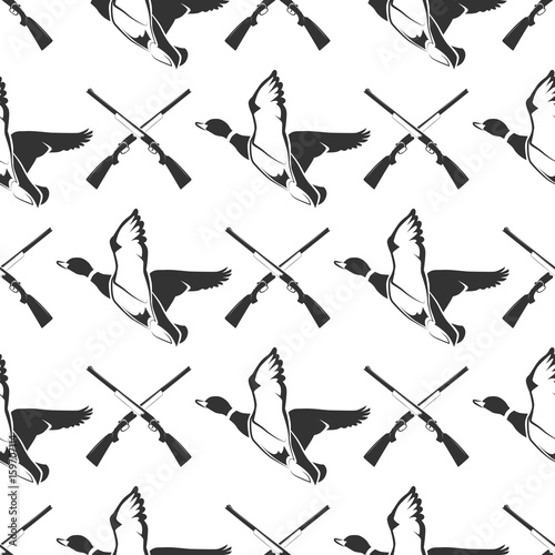 Hunting seamless pattern with guns and ducks