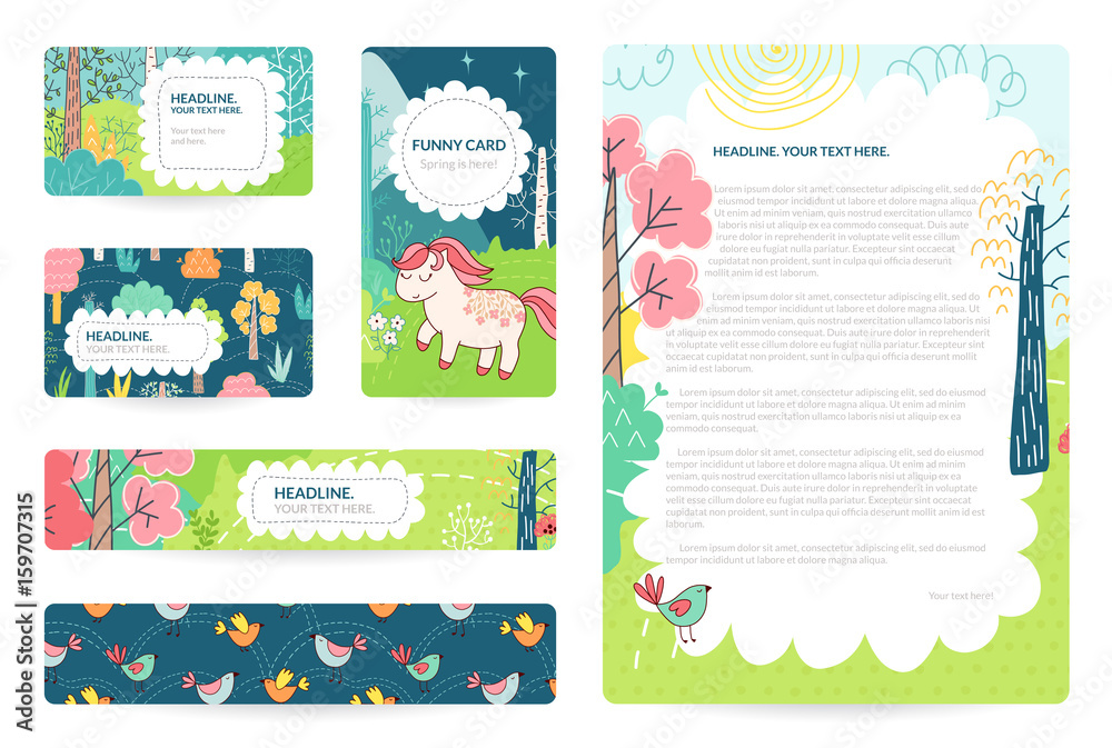 Business cards with color illustration