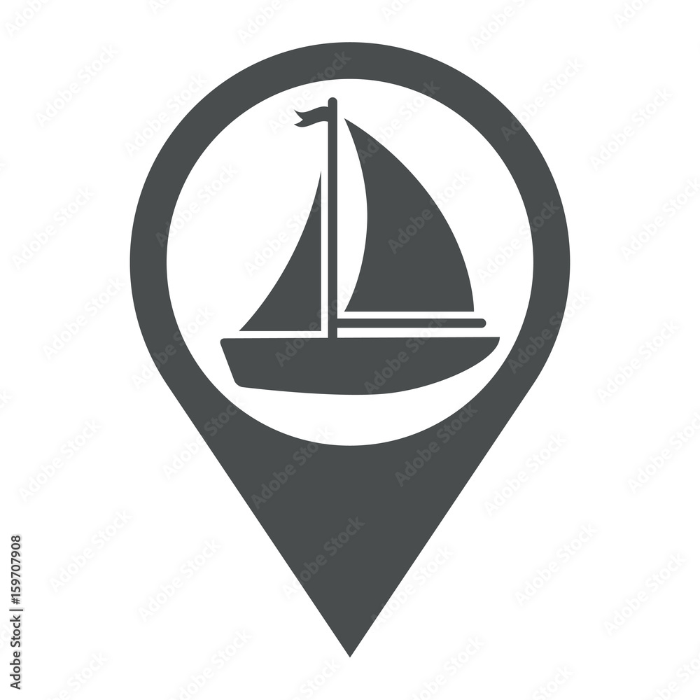 Icono plano localizacion velero con banderin gris Icono plano localizacion velero con banderin gris