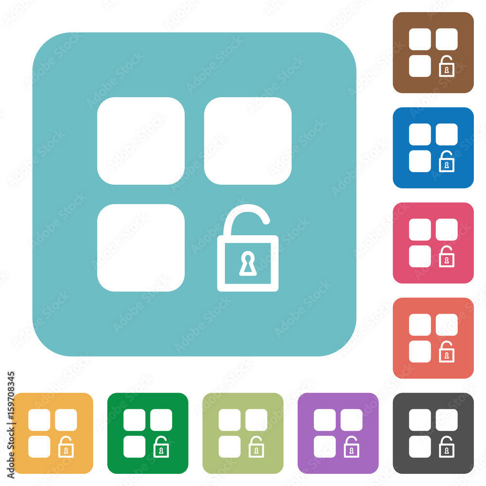 Unlock component rounded square flat icons Unlock component rounded square flat icons