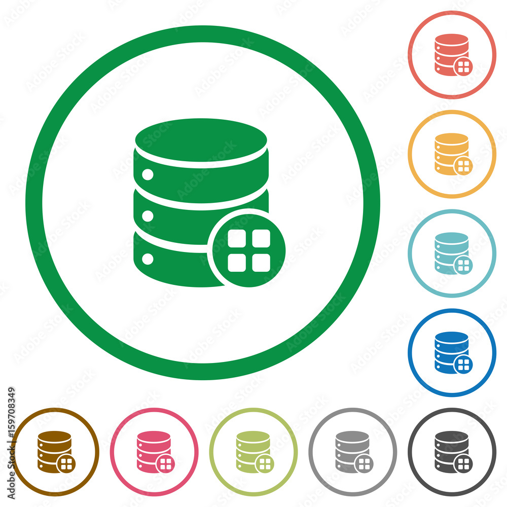 Database modules flat icons with outlines Database modules flat icons with outlines