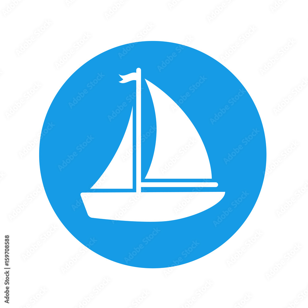 Icono plano velero con banderin en circulo azul