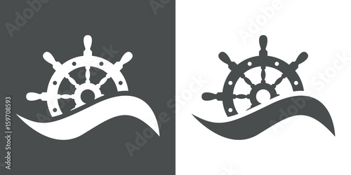 Icono plano timon con ola gris y blanco