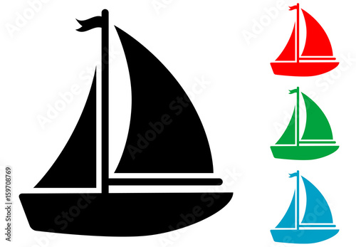 Icono plano velero con banderin en varios colores