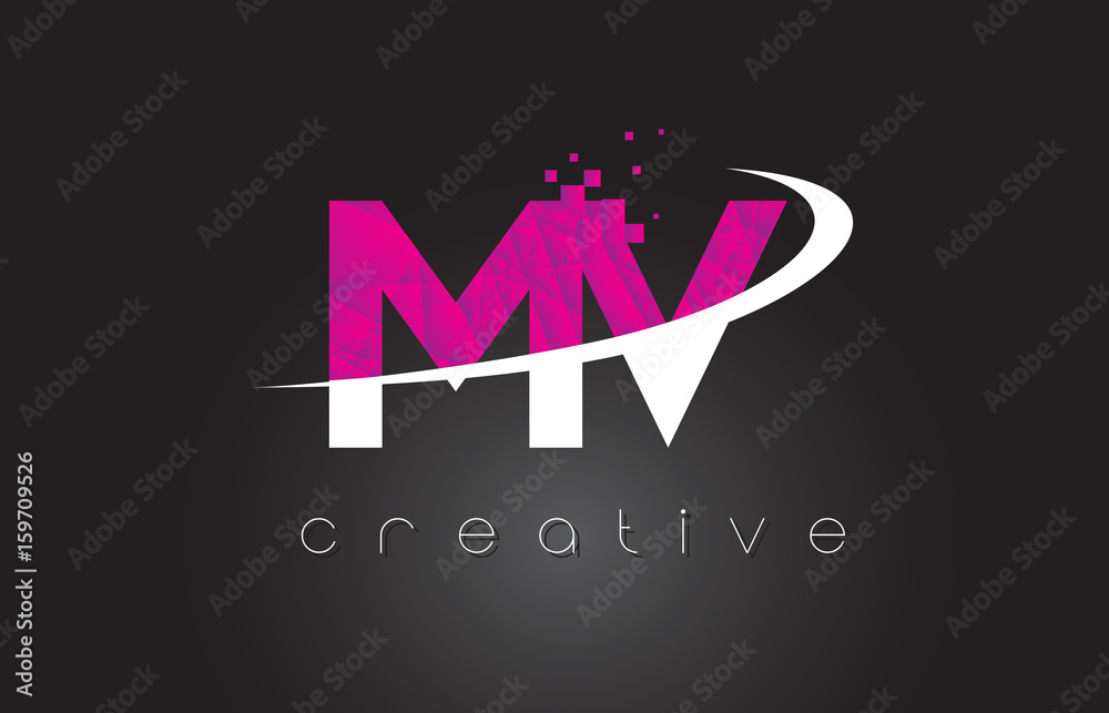 MV M V Creative Letters Design With White Pink Colors MV M V Creative Letters Design With White Pink Colors