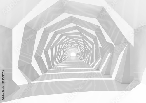 Fototapeta Naklejka Na Ścianę i Meble -  White swirl tunnel interior perspective, 3d