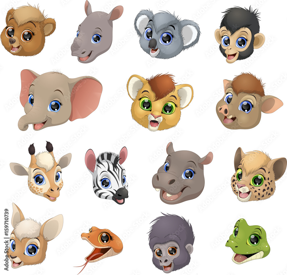 Set of animal heads